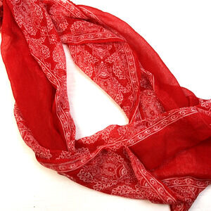 Infinity Scarf Red White Semi Sheer Border Print Neck Fashion Bright Casual
